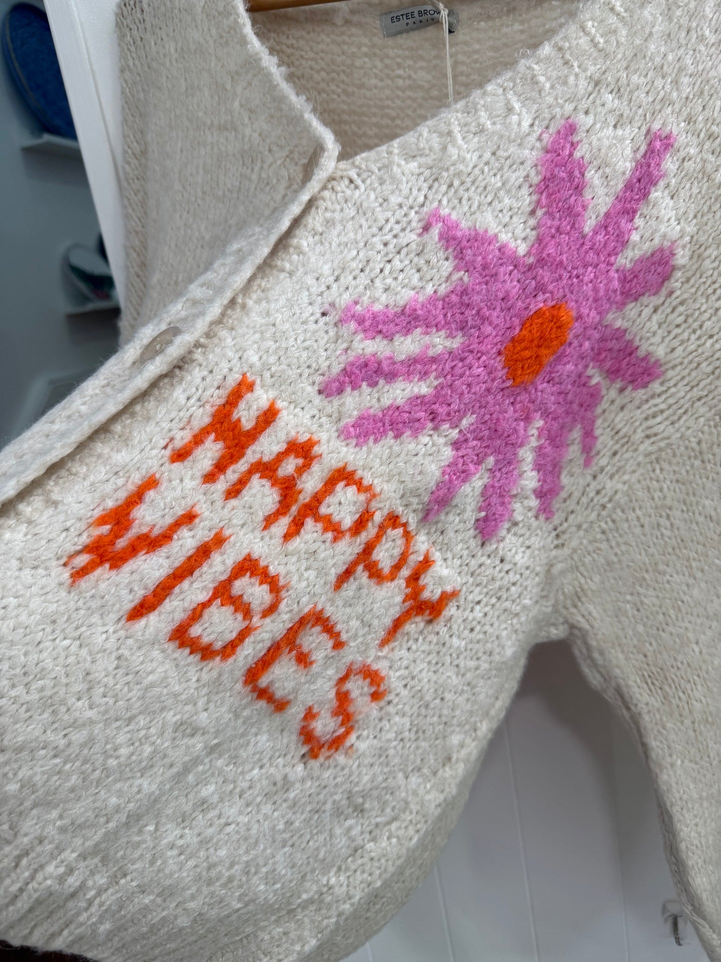 'Good Vibes' Knitted Cardigan-Cream