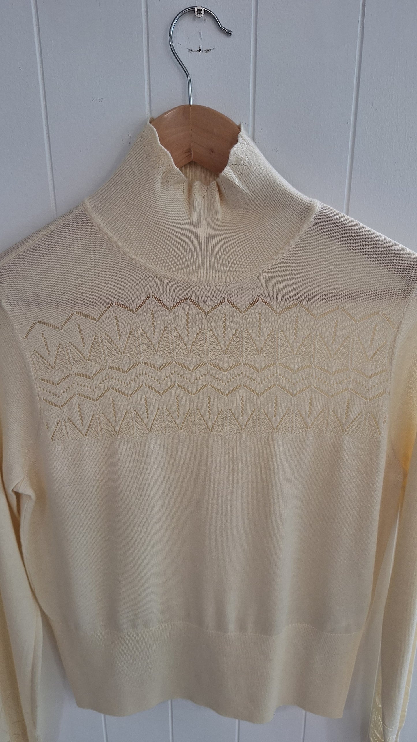 Kul Pointelle High Neck Cream Sweater/Jumper