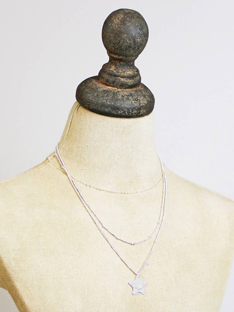 Silver Plated Double Strand Star Necklace