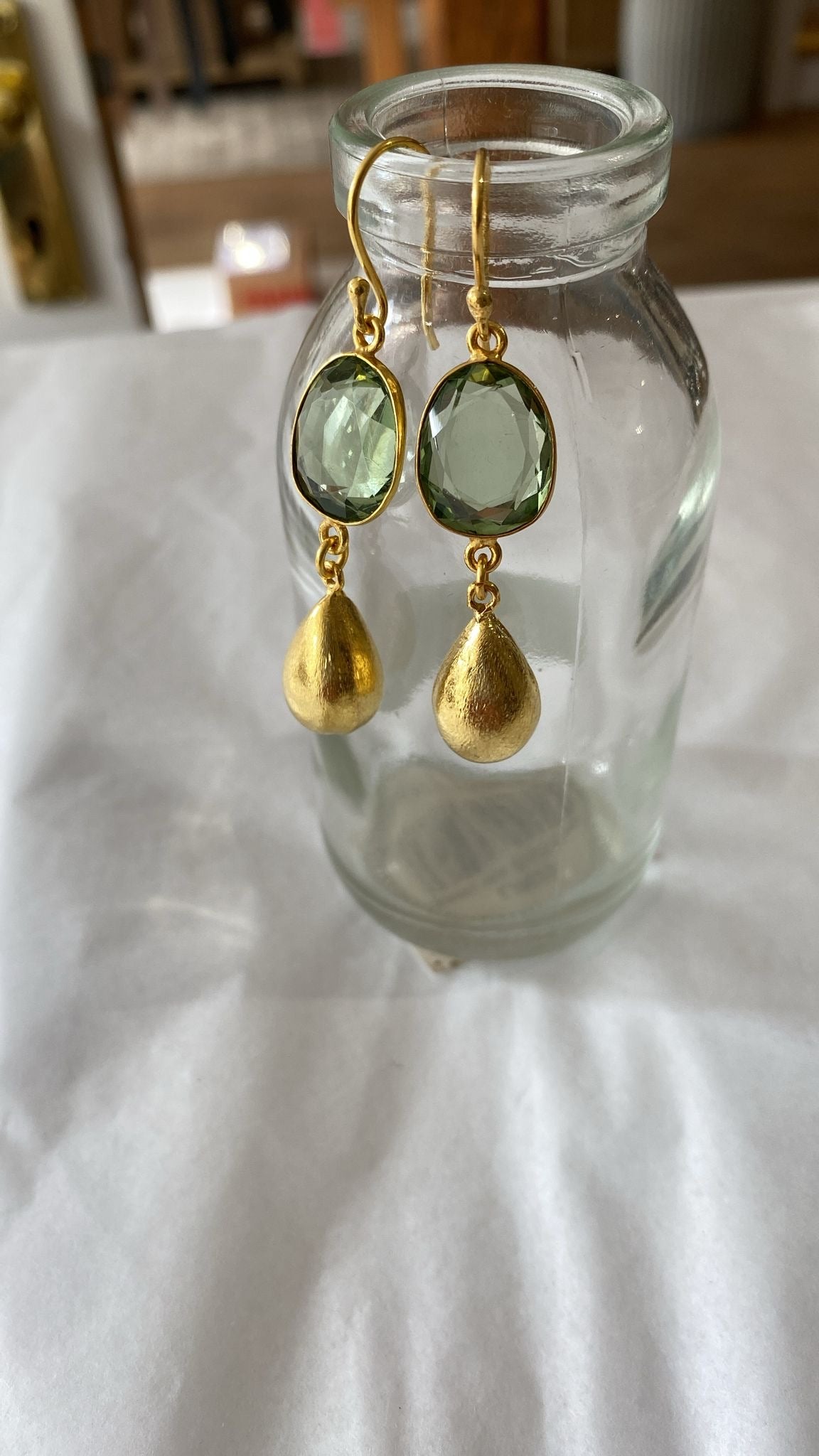 Crystal Earrings with Assorted Stone and Brass Drop