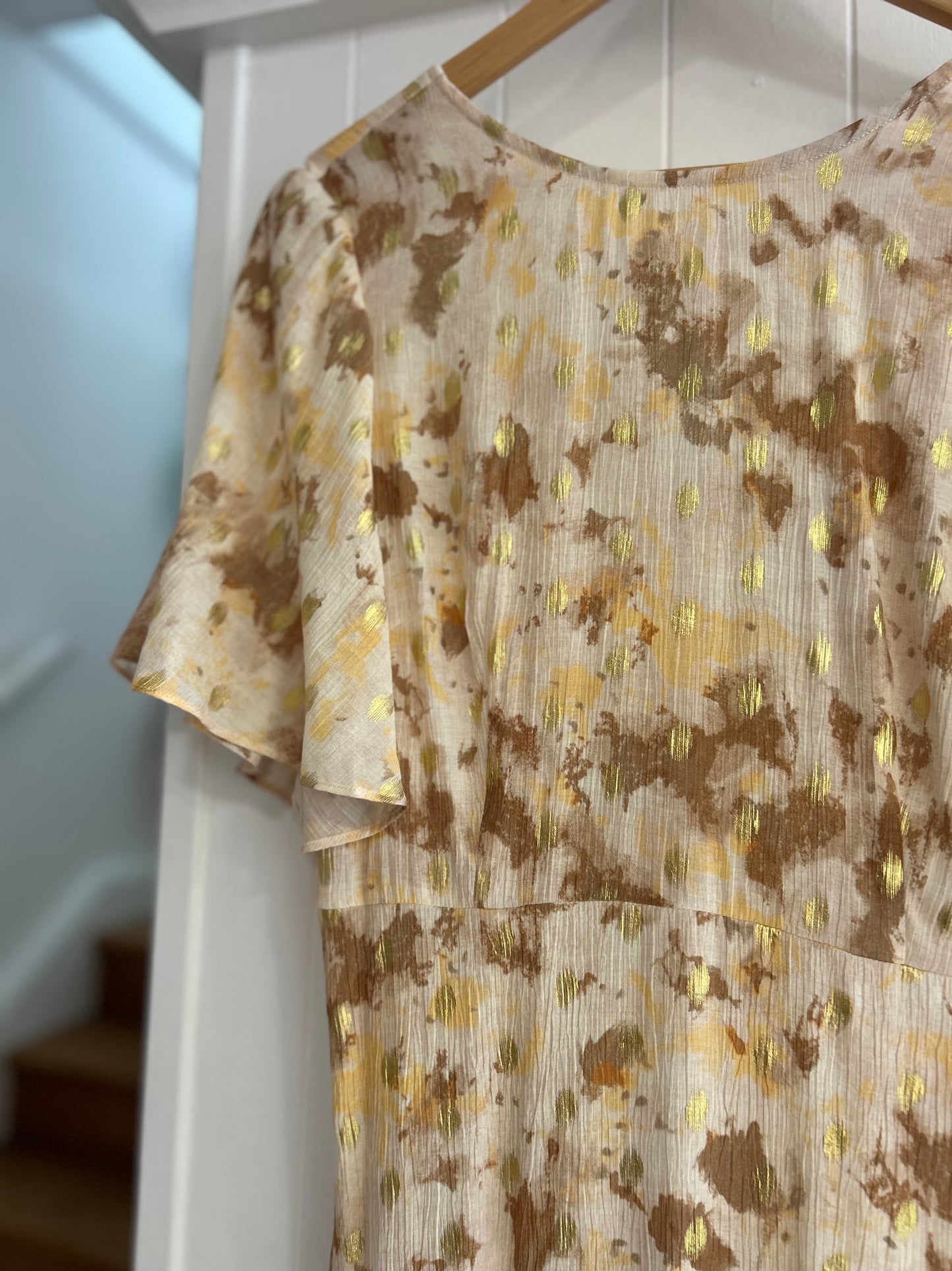 Rene Dress in Sepia & Gold Print