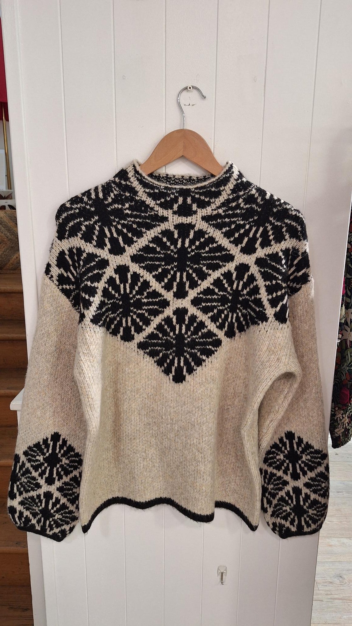 Jacquard Sweater in Oatmeal and Charcoal