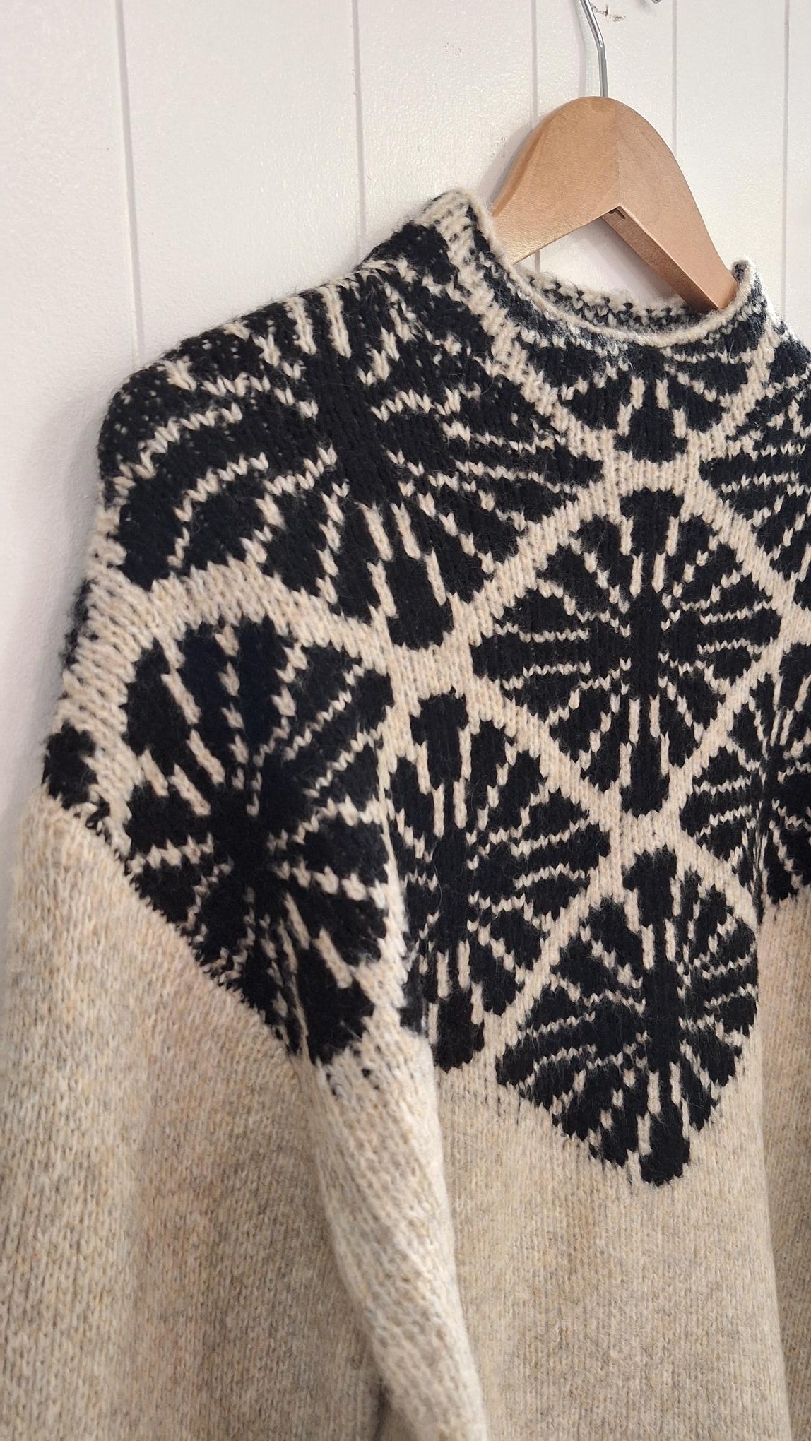 Jacquard Sweater in Oatmeal and Charcoal