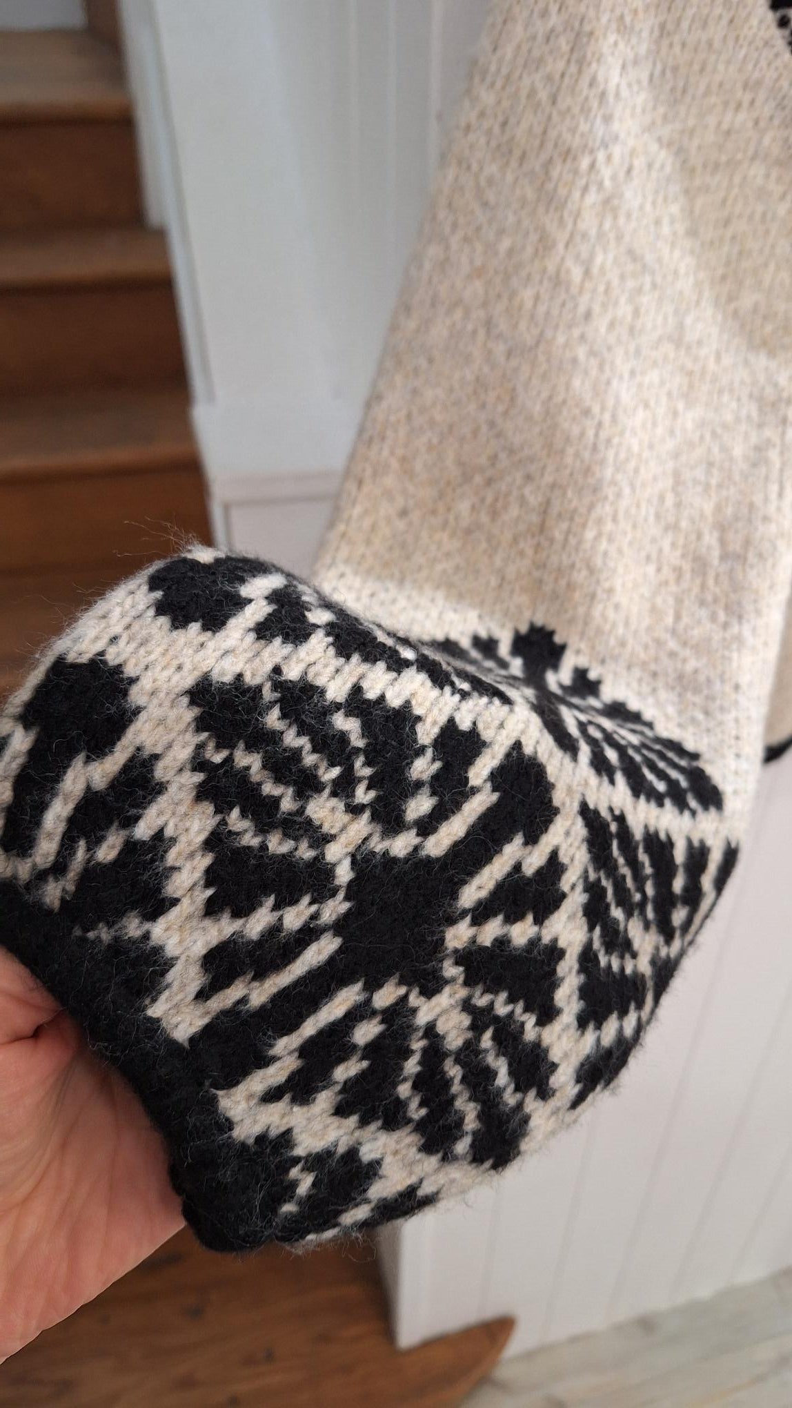 Jacquard Sweater in Oatmeal and Charcoal