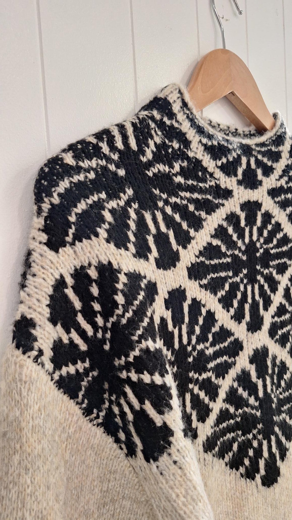 Jacquard Sweater in Oatmeal and Charcoal