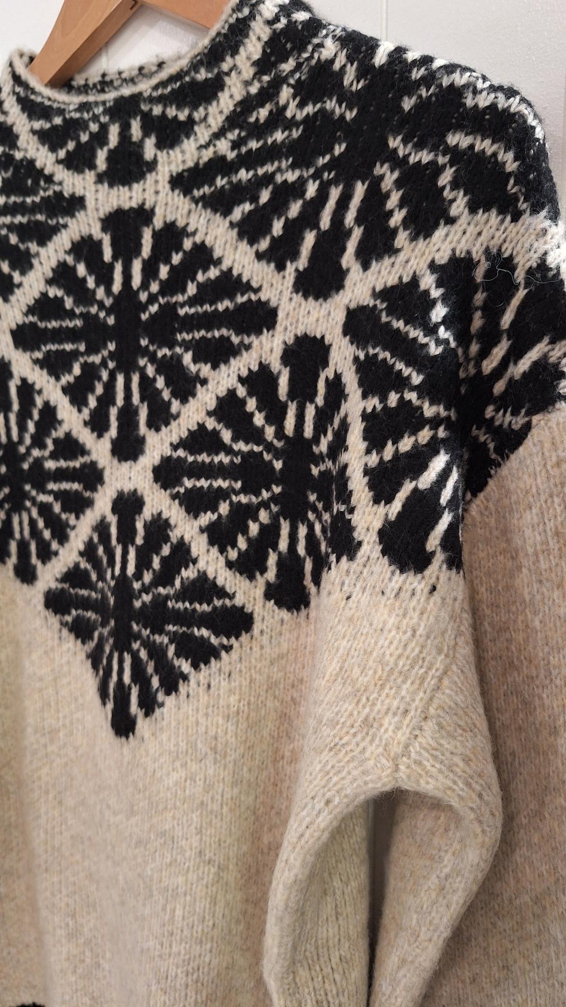 Jacquard Sweater in Oatmeal and Charcoal