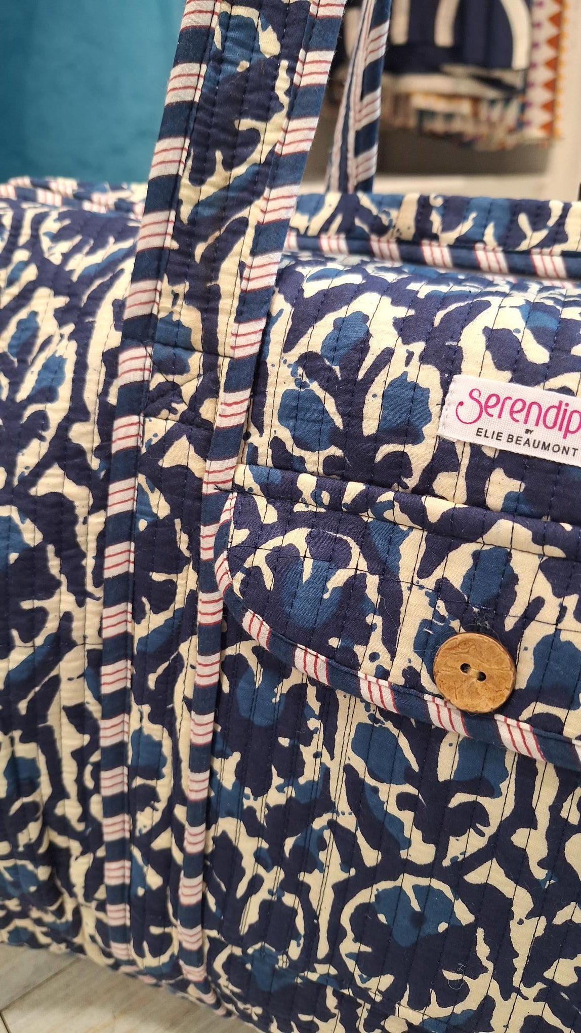 Serendipity Duffle Bag in Indigo Ikat