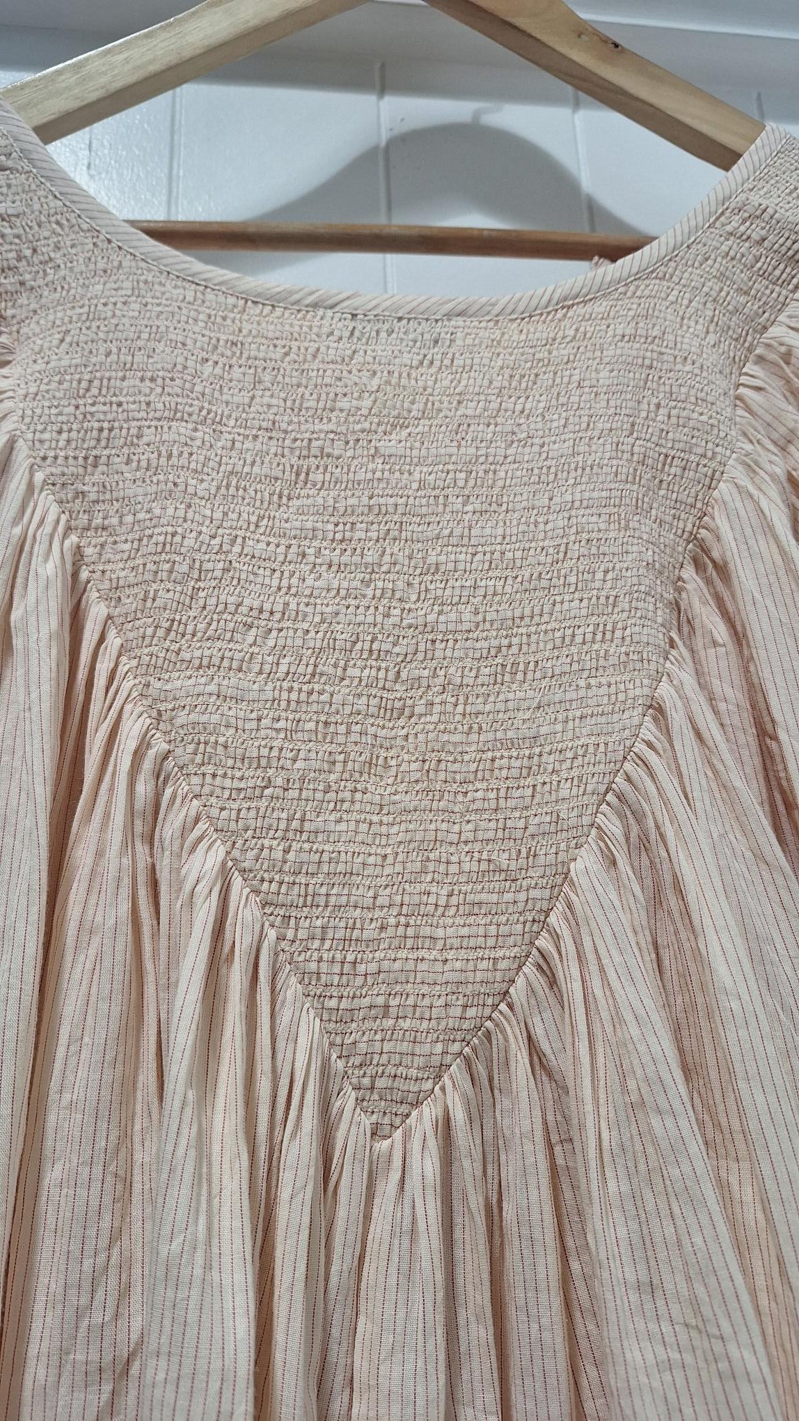 Cream Blouse with Thin Red Stripes