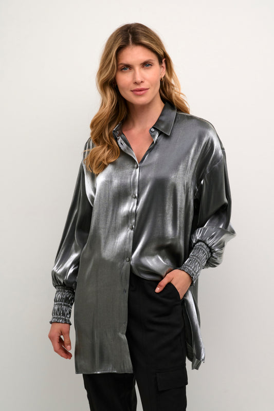 KAmille Oversize Tunic Shirt in Metallic Silver