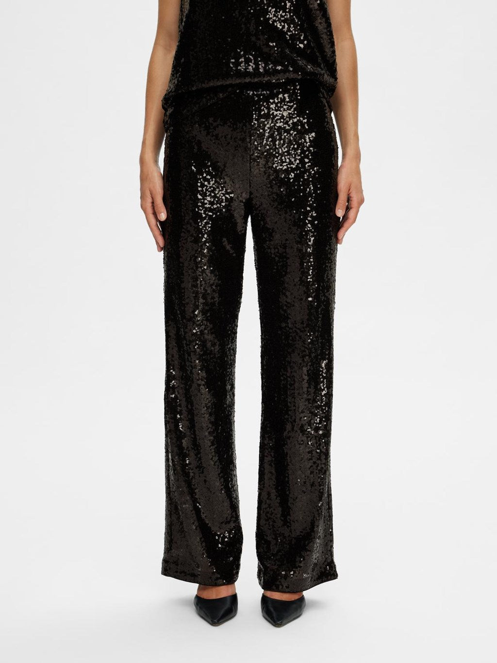 SLFALAIA Long Sequin Trousers in Black