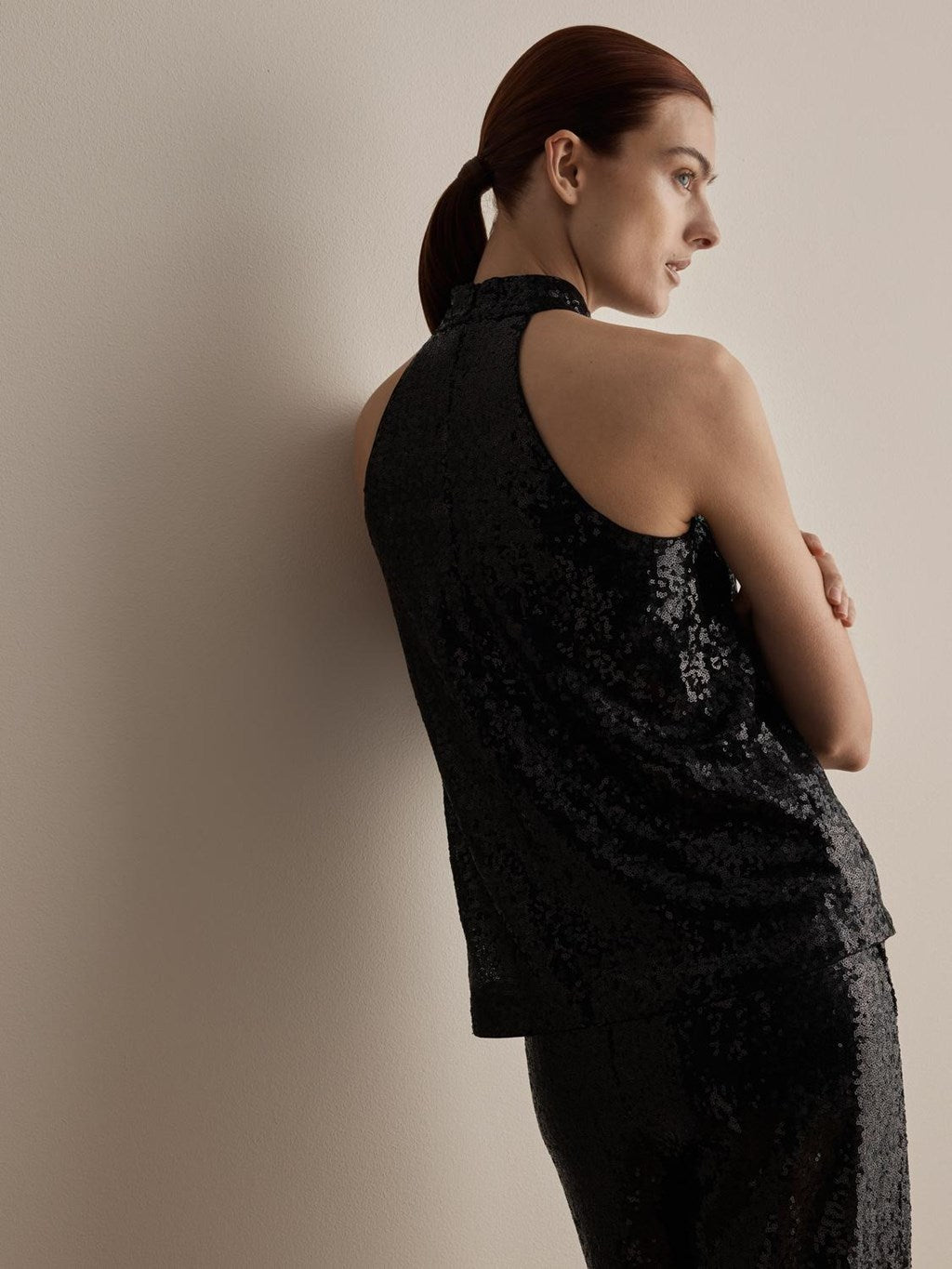 SLFALAIA Long Sequin Trousers in Black