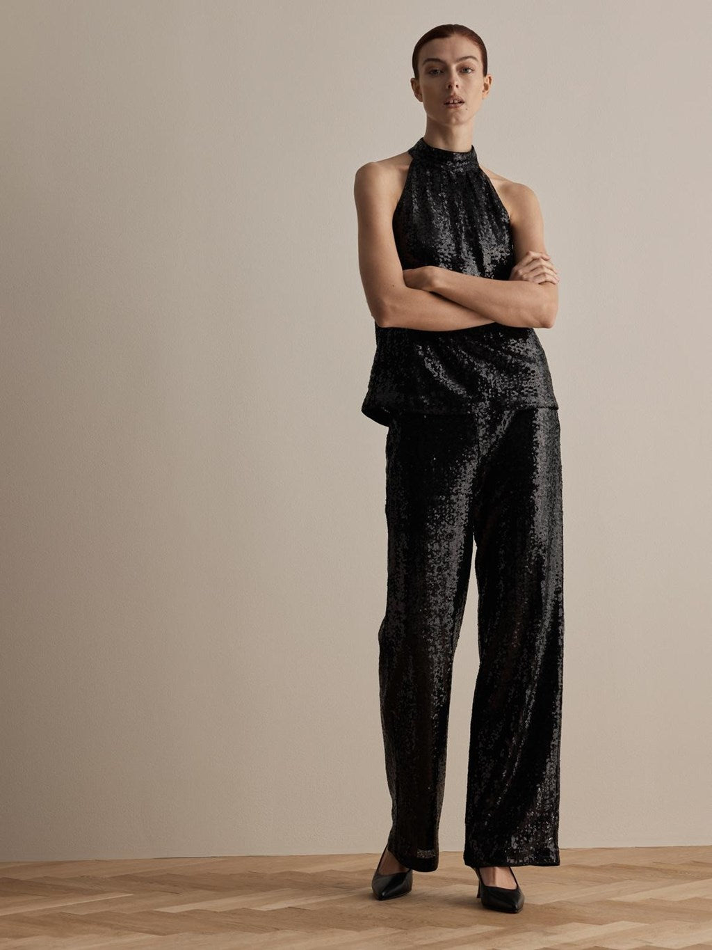 SLFALAIA Long Sequin Trousers in Black