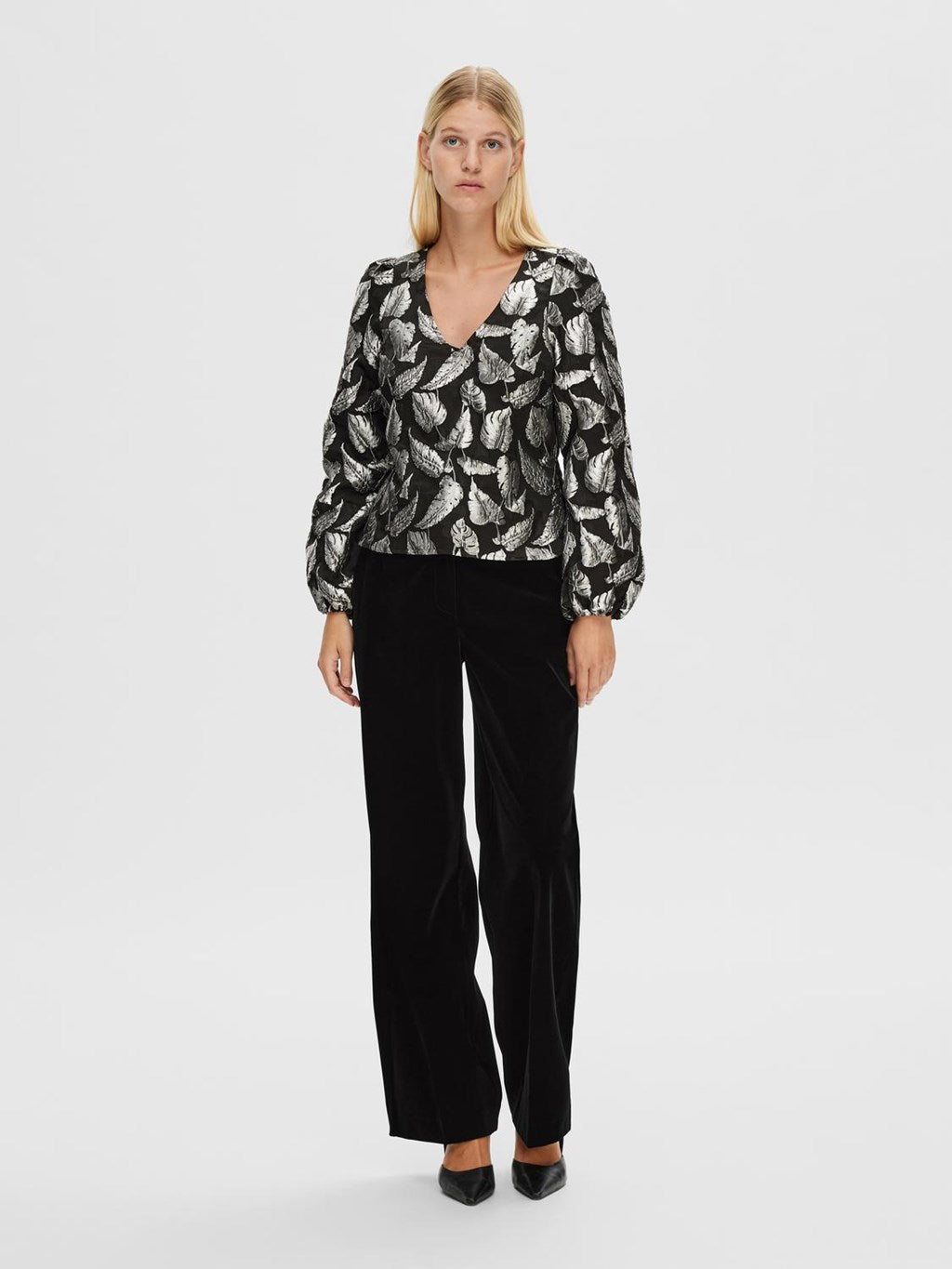 SLFPAULA Silver Leaf Jacquard Jacket Top