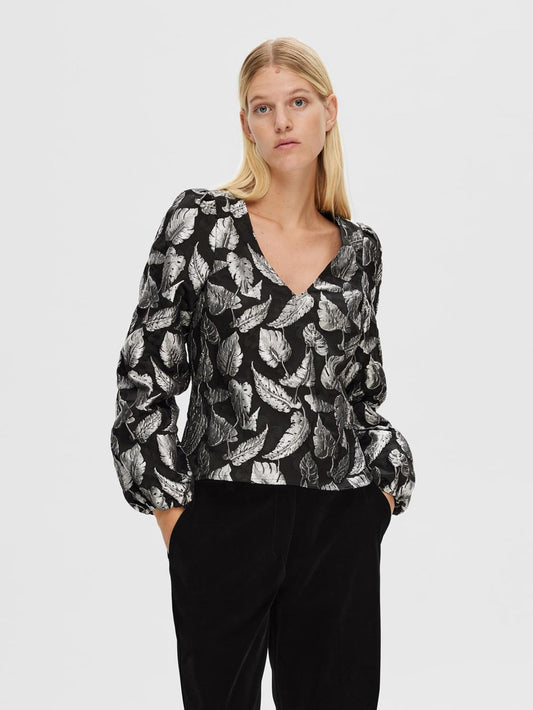 SLFPAULA Silver Leaf Jacquard Jacket Top