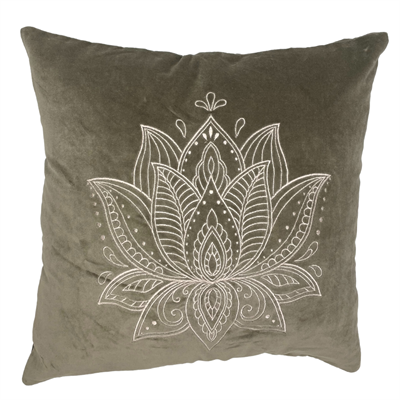 Olive Lotus Cotton Velvet Cushion