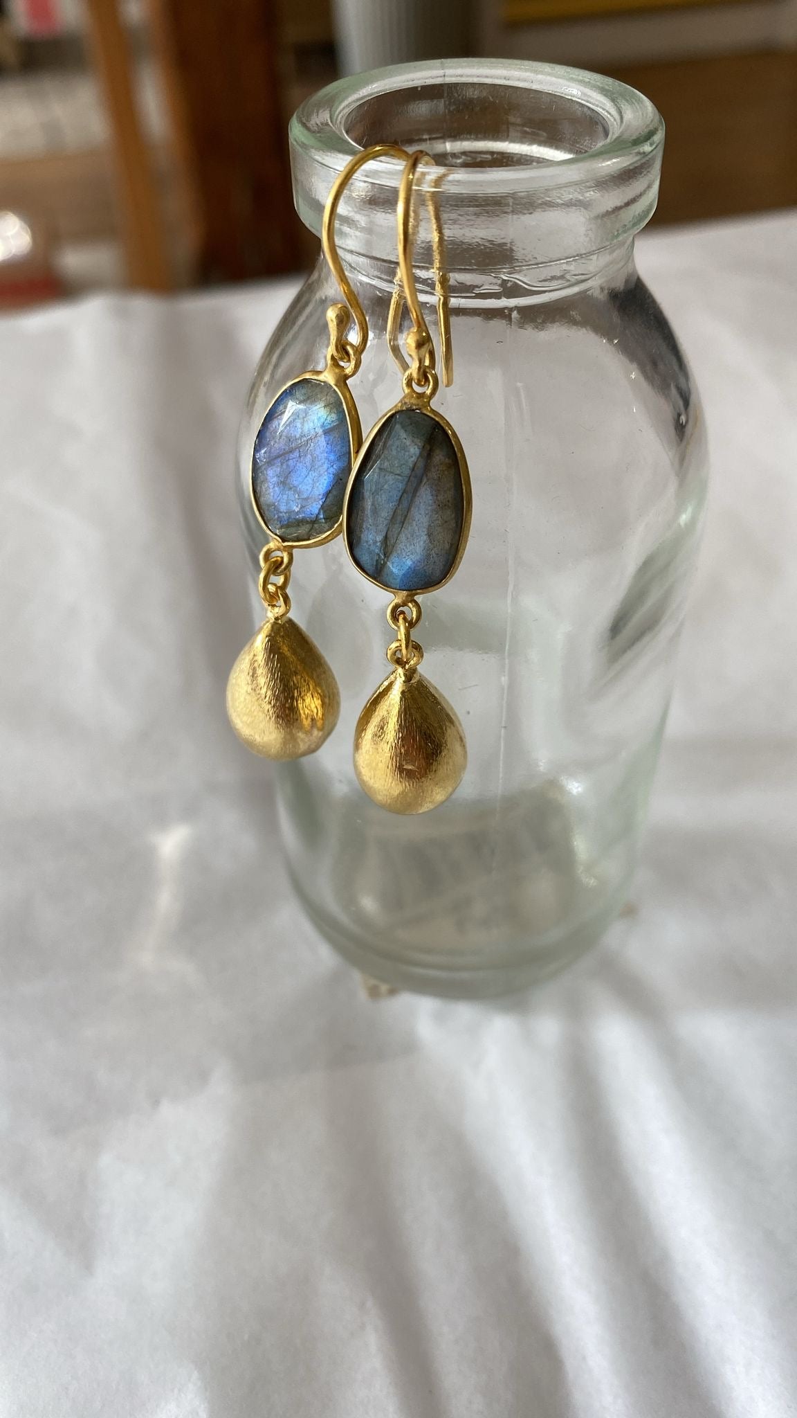 Crystal Earrings with Assorted Stone and Brass Drop