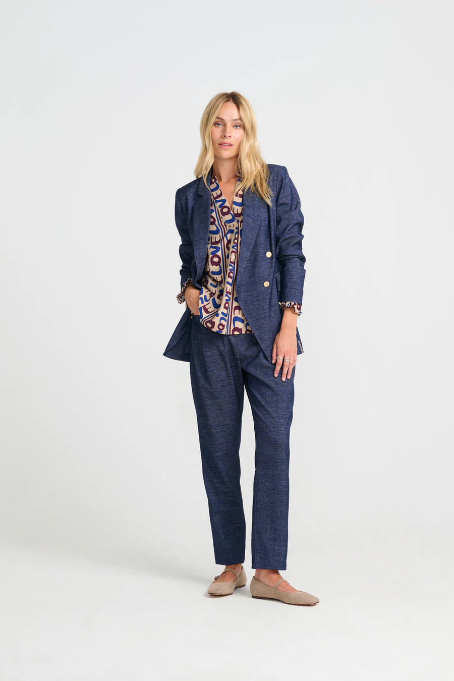 Loves Blouse in Taupe, Denim and Mulberry