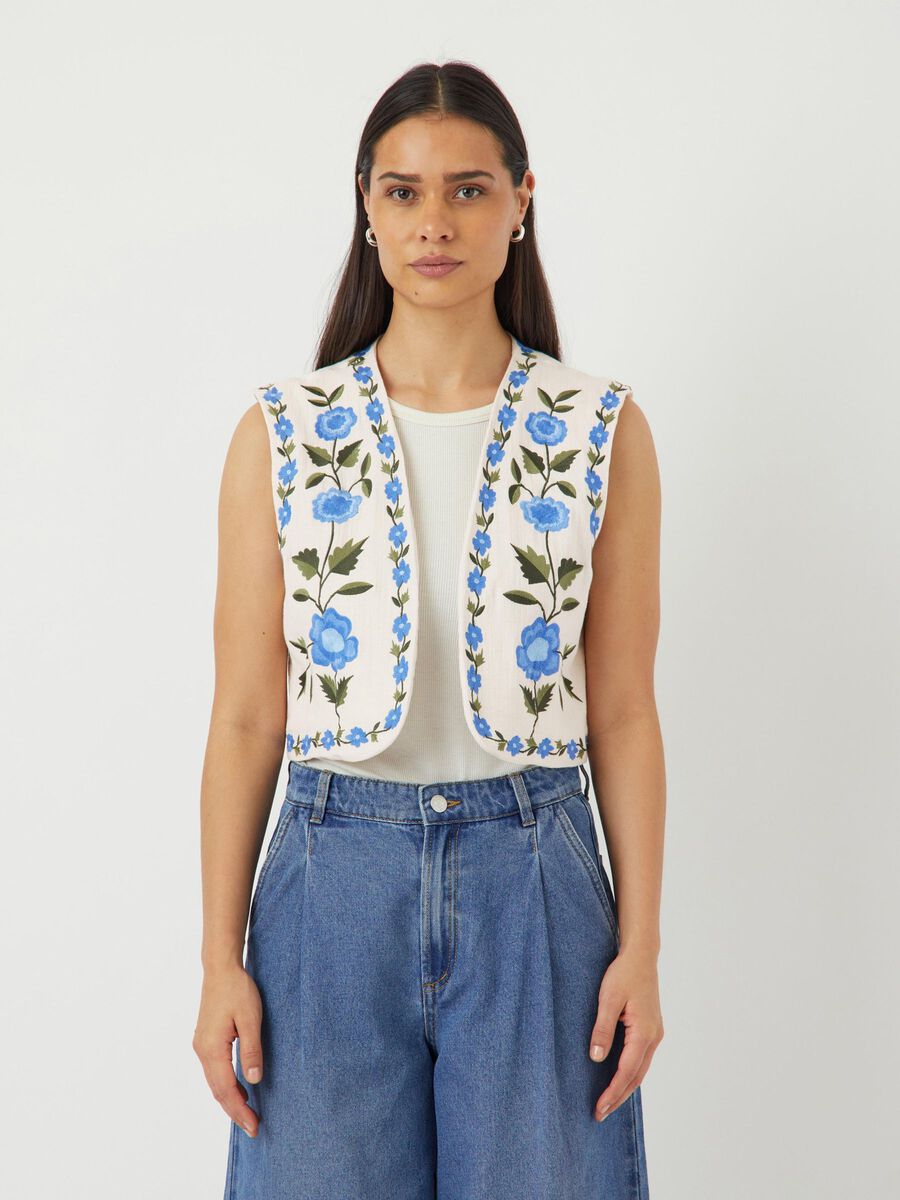 YASWOW Waistcoat in Cream with Blue Flowers