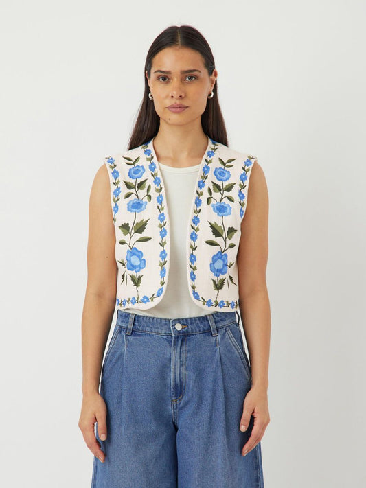 YASWOW Waistcoat in Cream with Blue Flowers