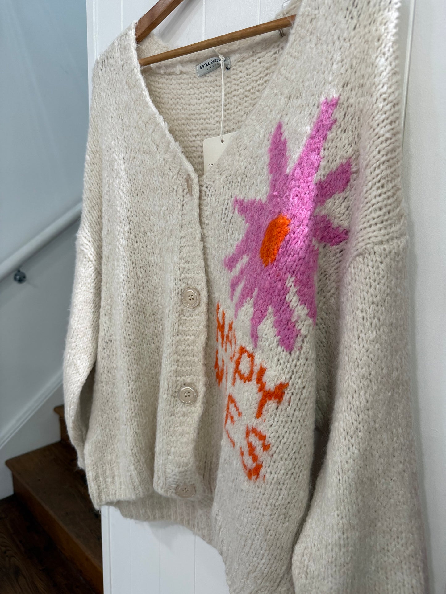 'Good Vibes' Knitted Cardigan-Cream