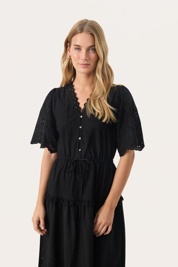 Rikkemai Short Sleeved Maxi Dress in Black
