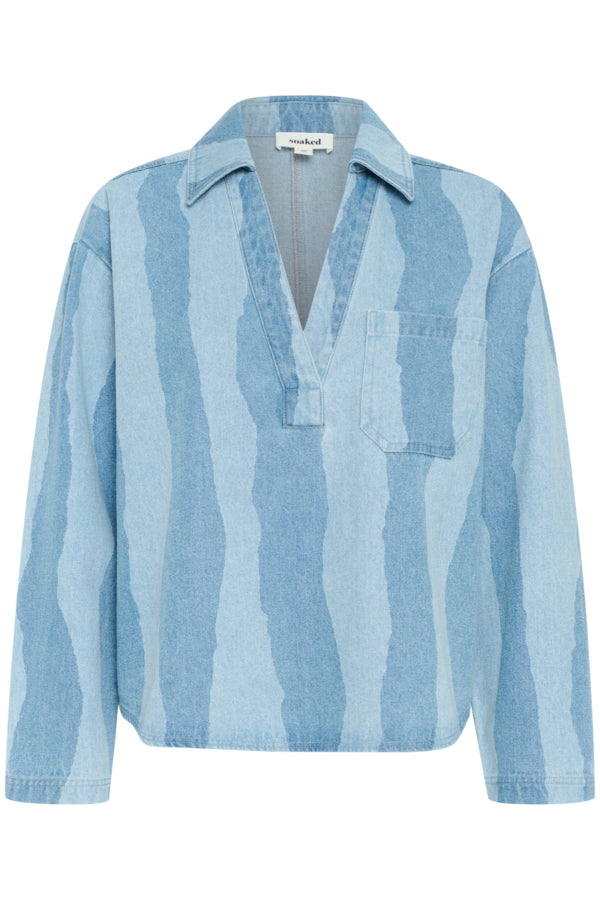SLMaisa Long Sleeved Blouse in Medium Blue Torn Stripes