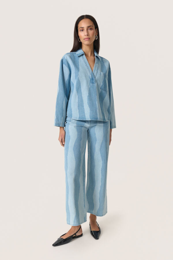 SLMaisa Long Sleeved Blouse in Medium Blue Torn Stripes