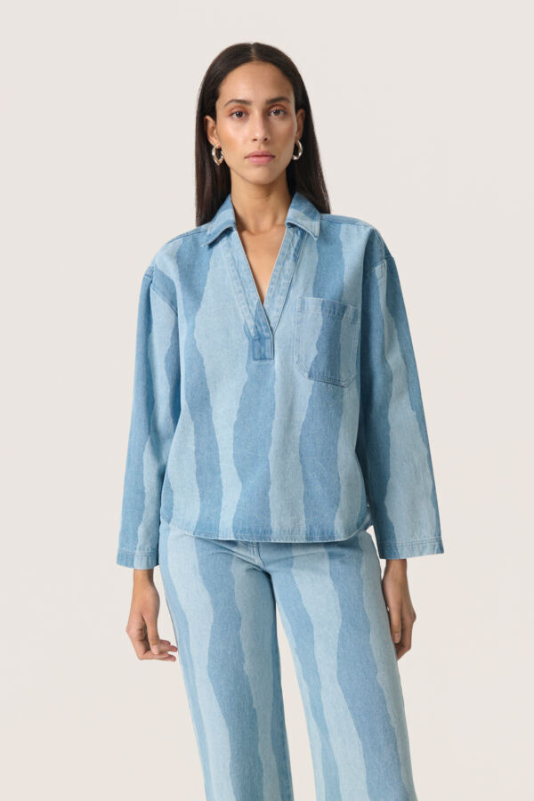 SLMaisa Long Sleeved Blouse in Medium Blue Torn Stripes