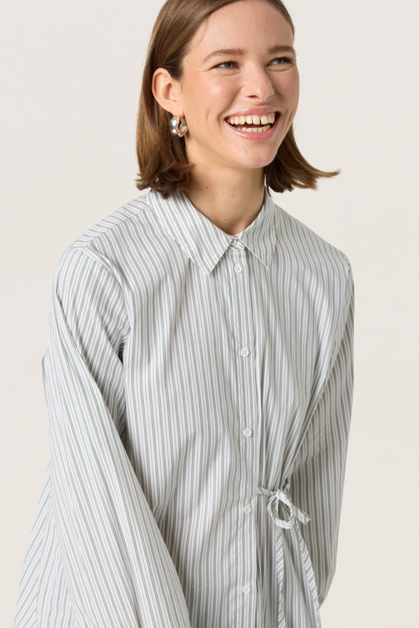 SLHelen Long Sleeved Shirt in White with Green Stripes