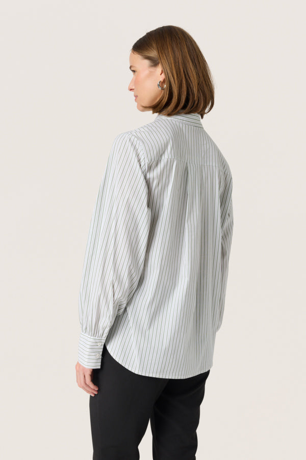 SLHelen Long Sleeved Shirt in White with Green Stripes