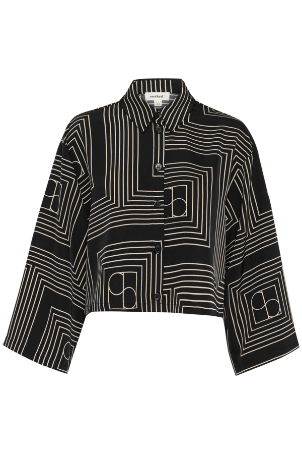 SLTopaz Long Sleeved Shirt in Black with Oatmeal Monogram