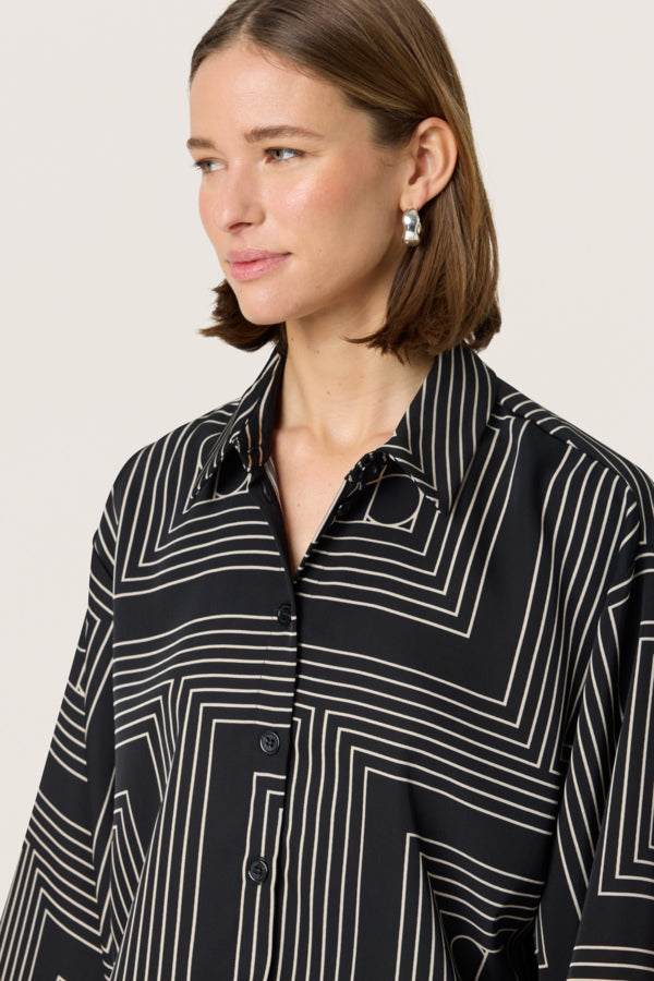 SLTopaz Long Sleeved Shirt in Black with Oatmeal Monogram