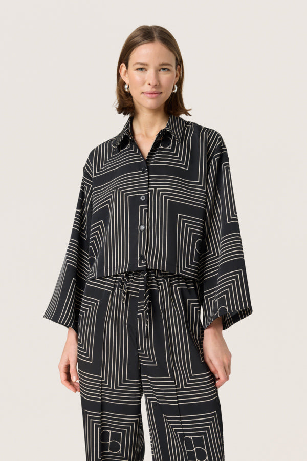 SLTopaz Long Sleeved Shirt in Black with Oatmeal Monogram