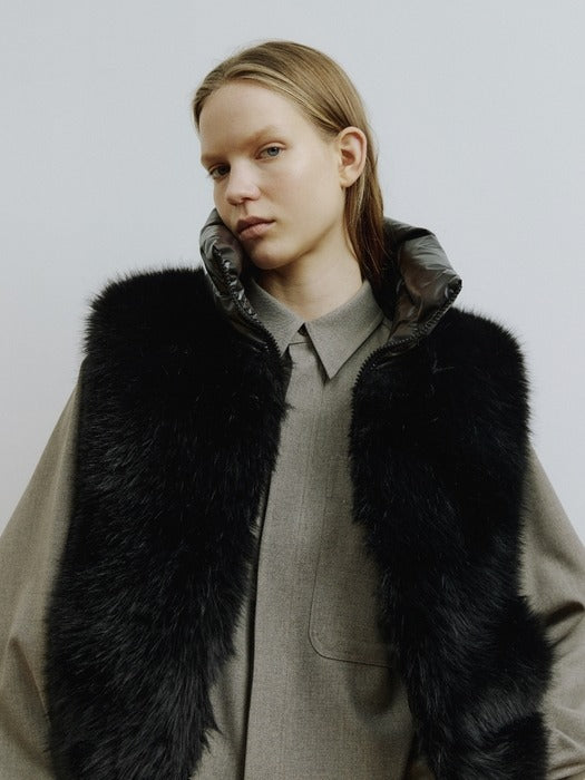 Subi Reversible Padded Vest with Black Faux Fur