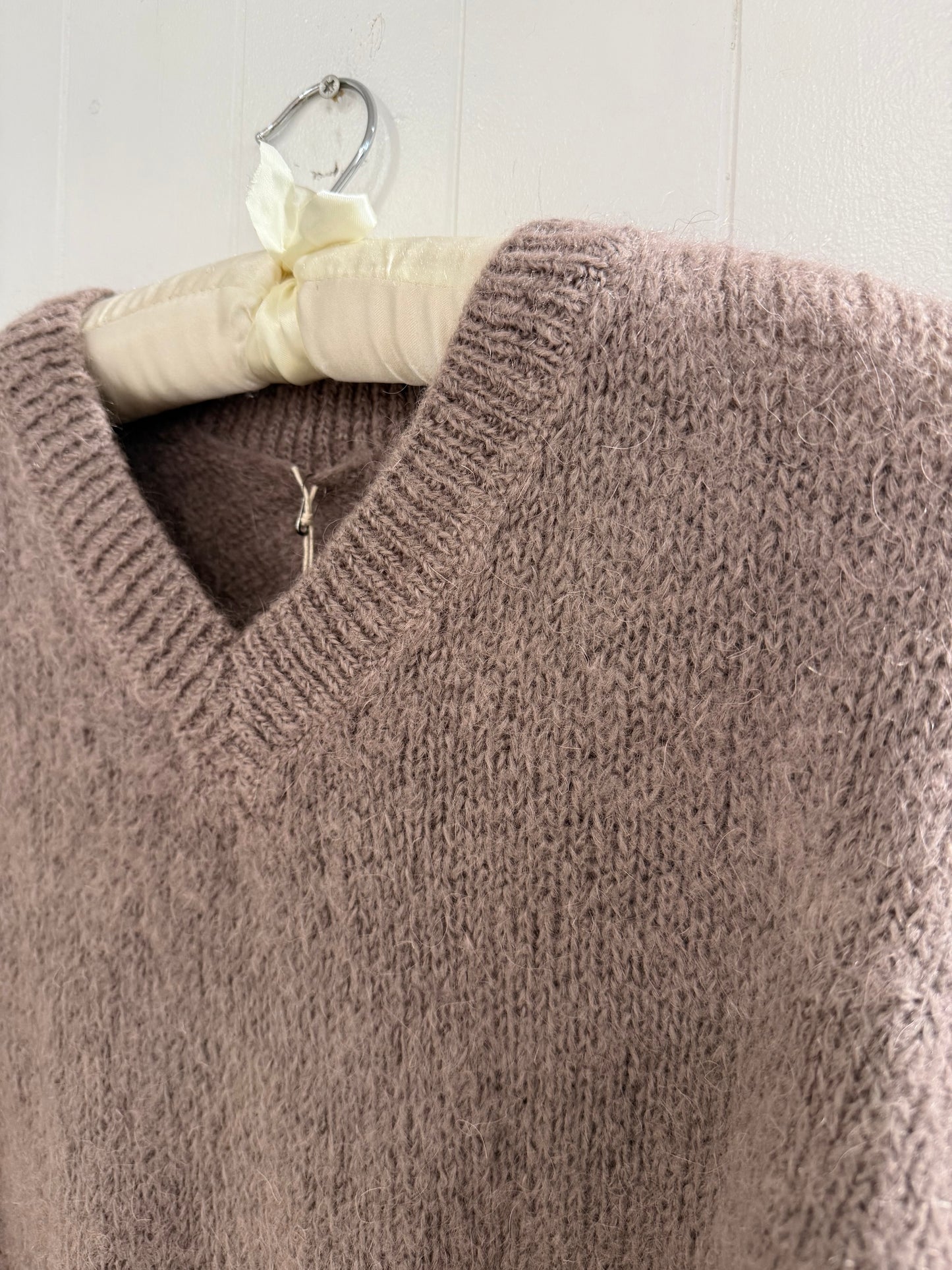 V Neck Mohair Sweater in Purple Grey