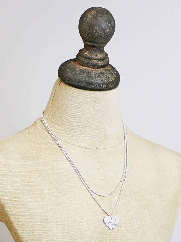 Silver Plated Double Strand Heart Necklace