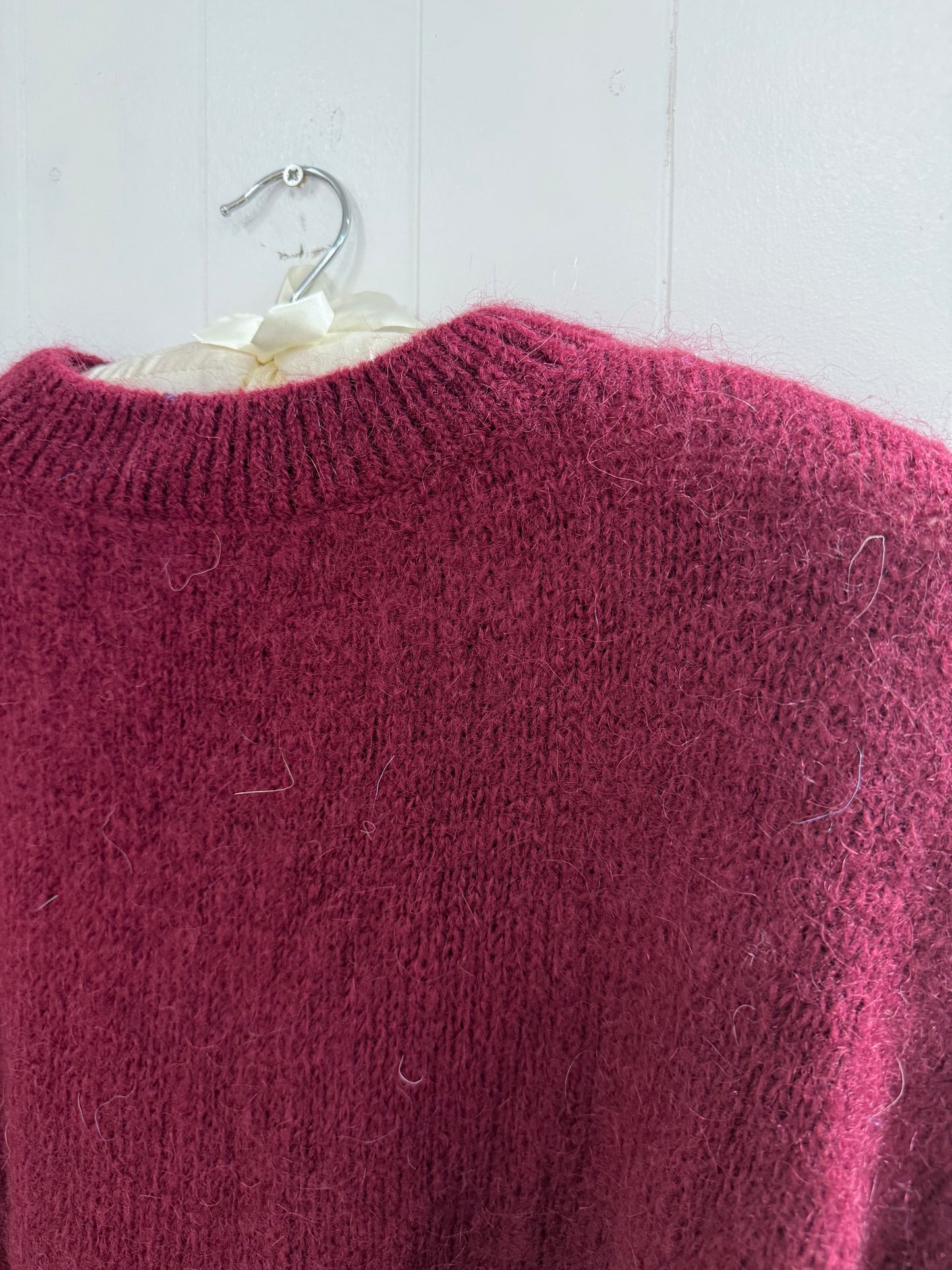 Round Neck Mohair Sweater in Claret
