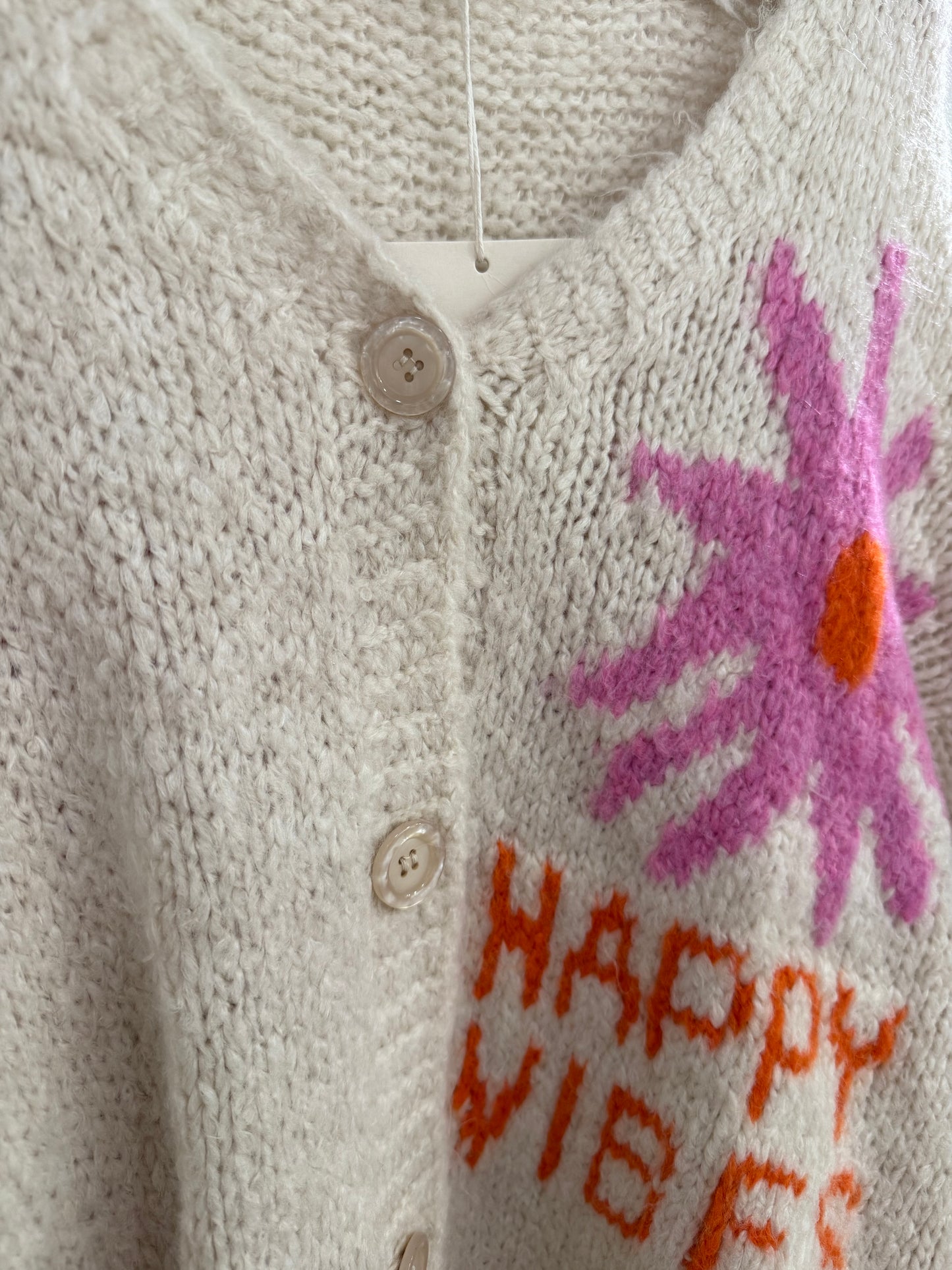 'Good Vibes' Knitted Cardigan-Cream