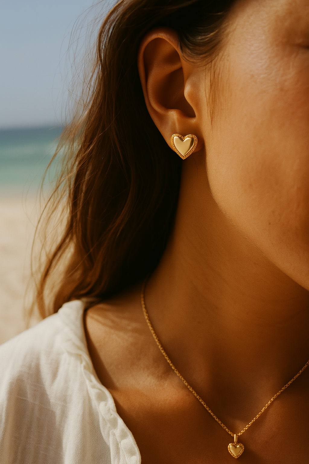 Heart Stud Earrings Waterproof PVD 18k Gold Gift Jewellery
