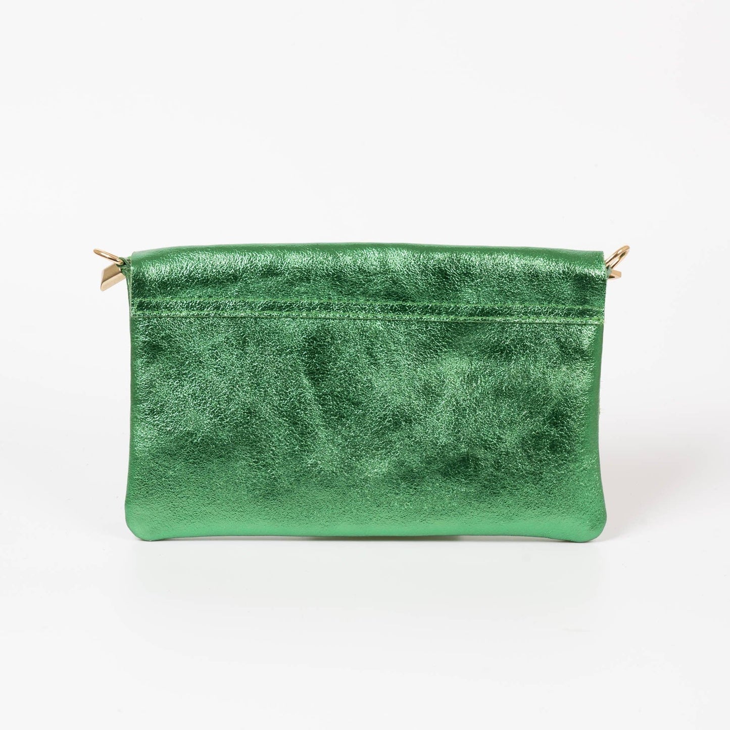 Britta Italian Leather Clutch Bag - Green, Metallic