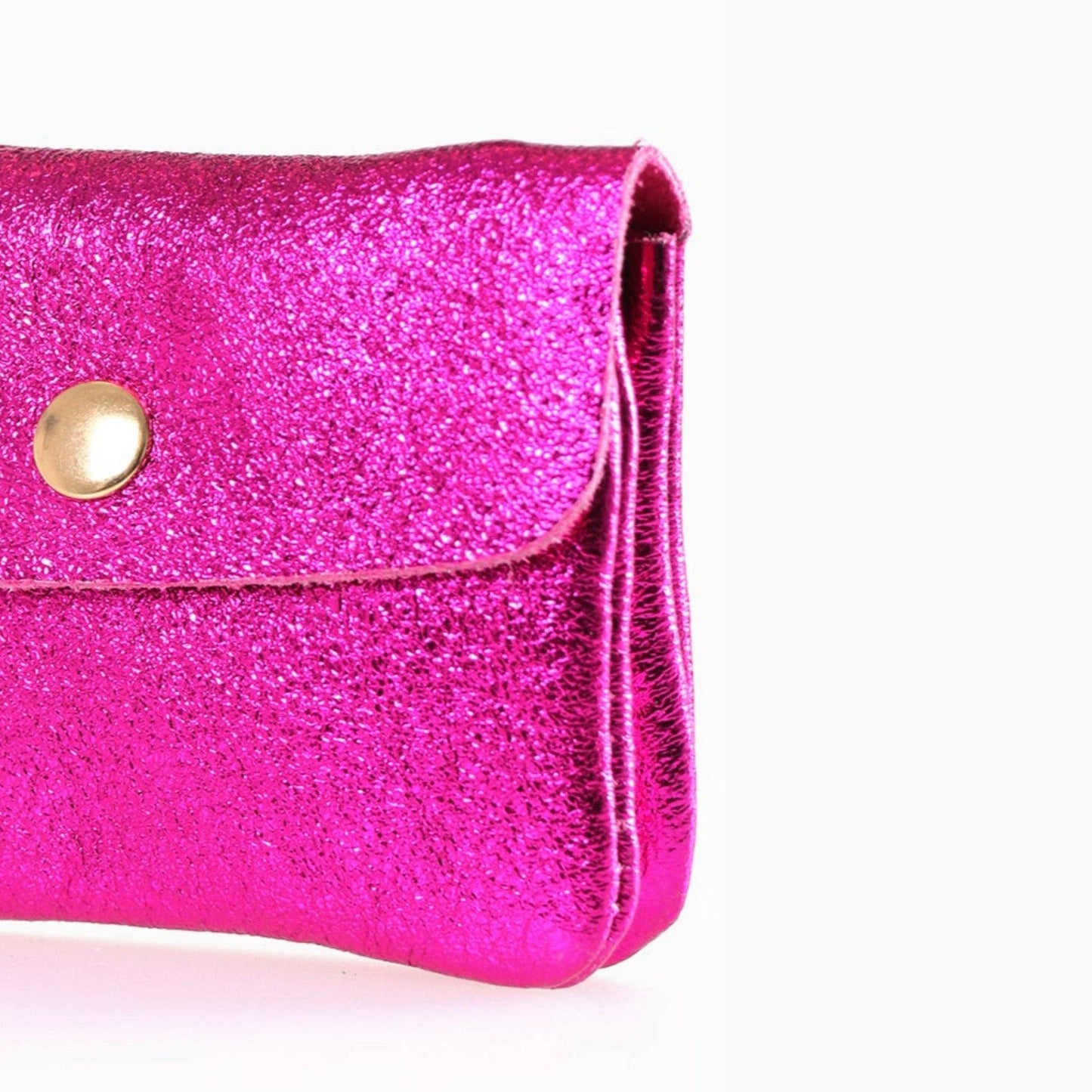 Macie Italian Leather Small Coin Purse - Raspberry, Metallic