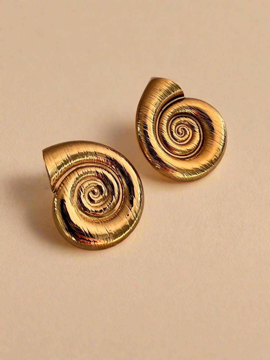 Spiral Shell Earrings Summer Holiday Studs 18k Gold Plated
