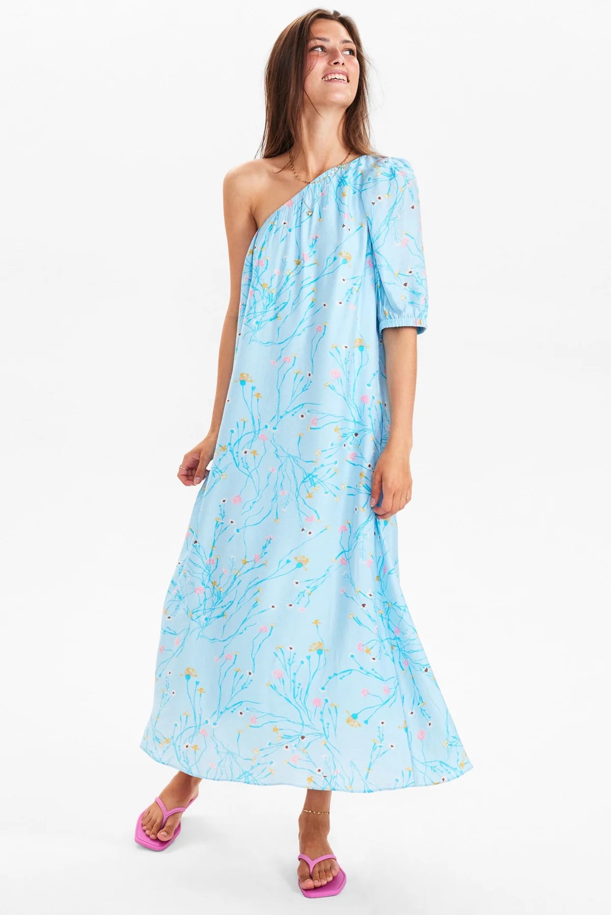 Nuritt One Shoulder Dress in Crystal Blue