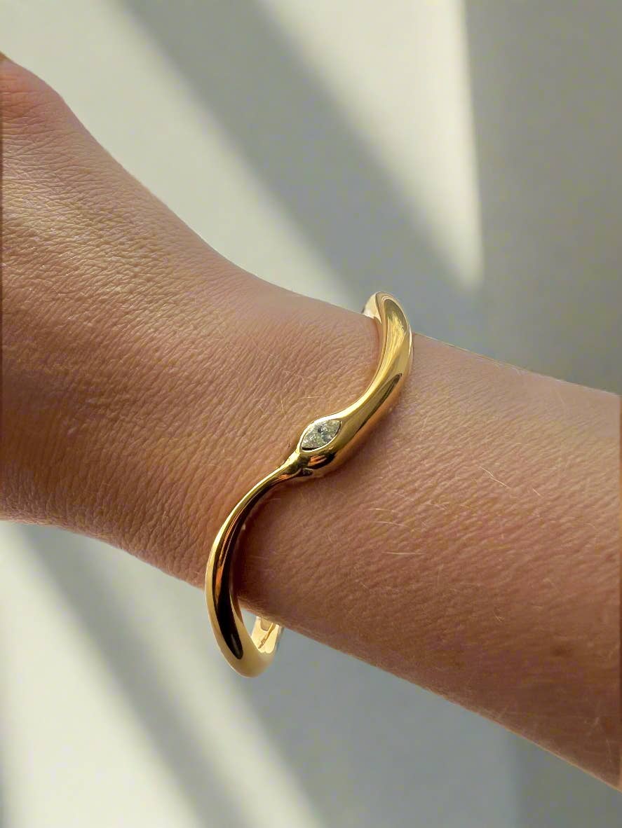 Molten Wave Bangle Cubic Zirconia 18k Gold Plated Bracelet