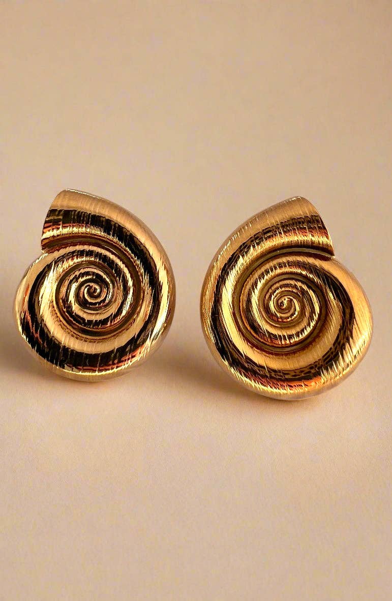 Spiral Shell Earrings Summer Holiday Studs 18k Gold Plated