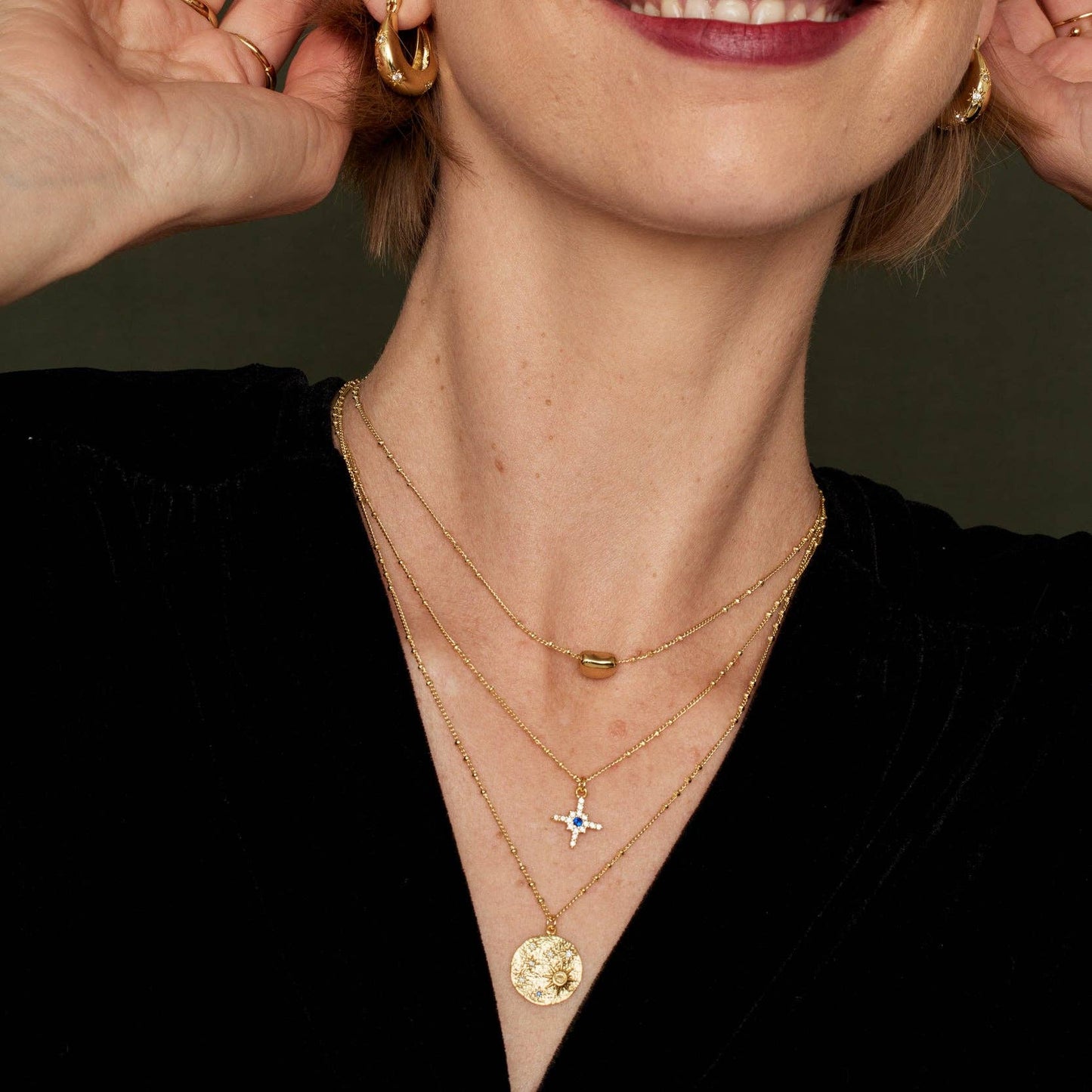 Celeste 3-strand Celestial Star Charm Necklace