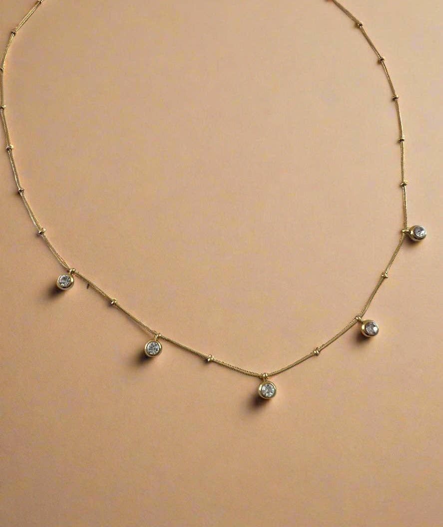 Celestia Drop Necklace 18k Gold CZ Waterproof Layering