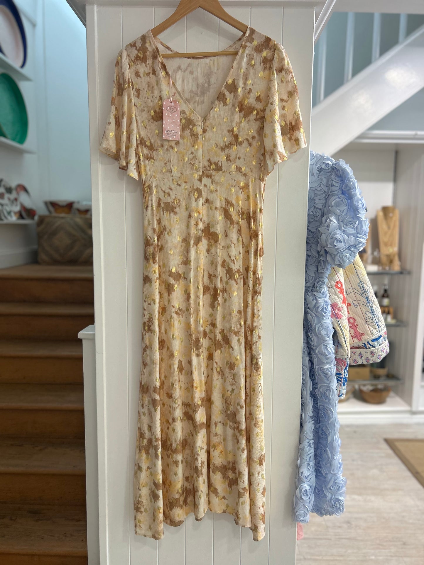 Rene Dress in Sepia & Gold Print
