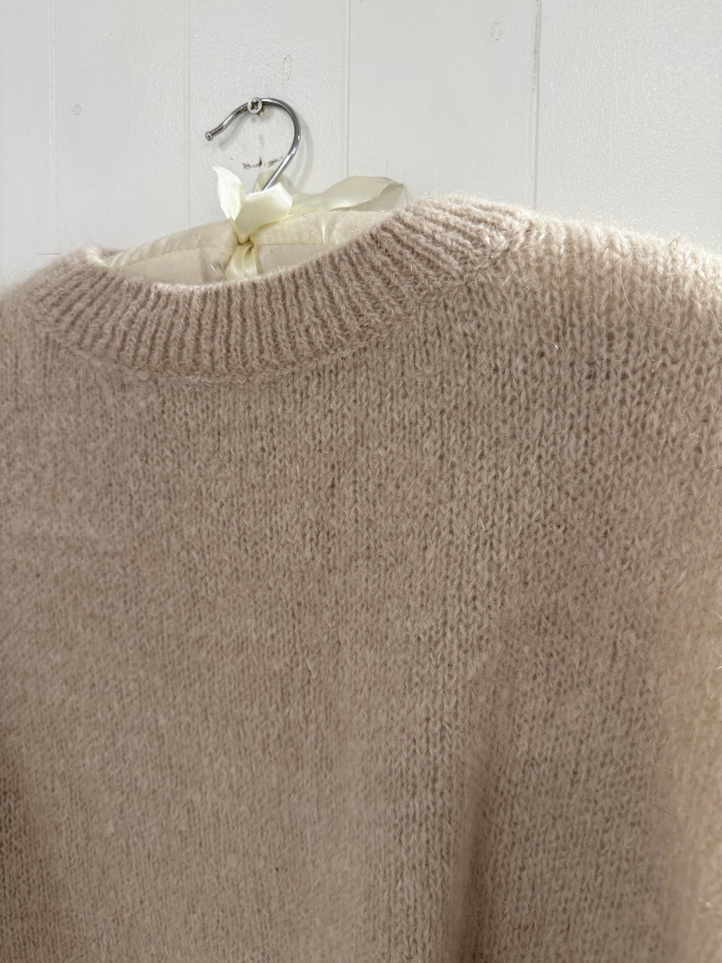 Round Neck Mohair Sweater in Stone