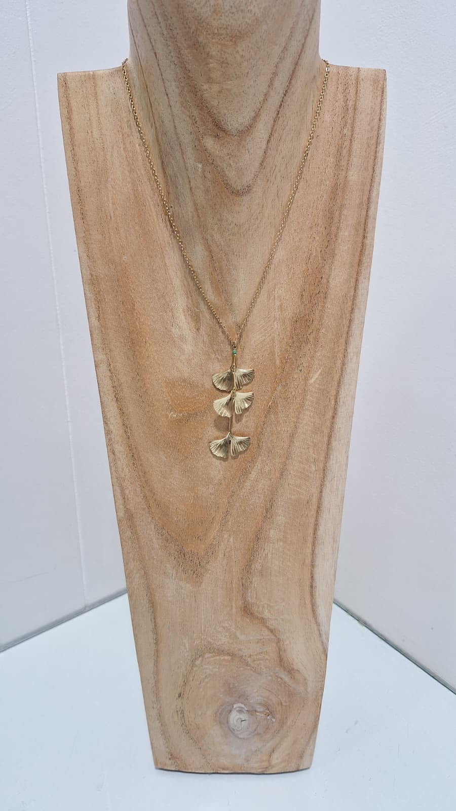 Ginkgo Three Leafs Brass Necklace